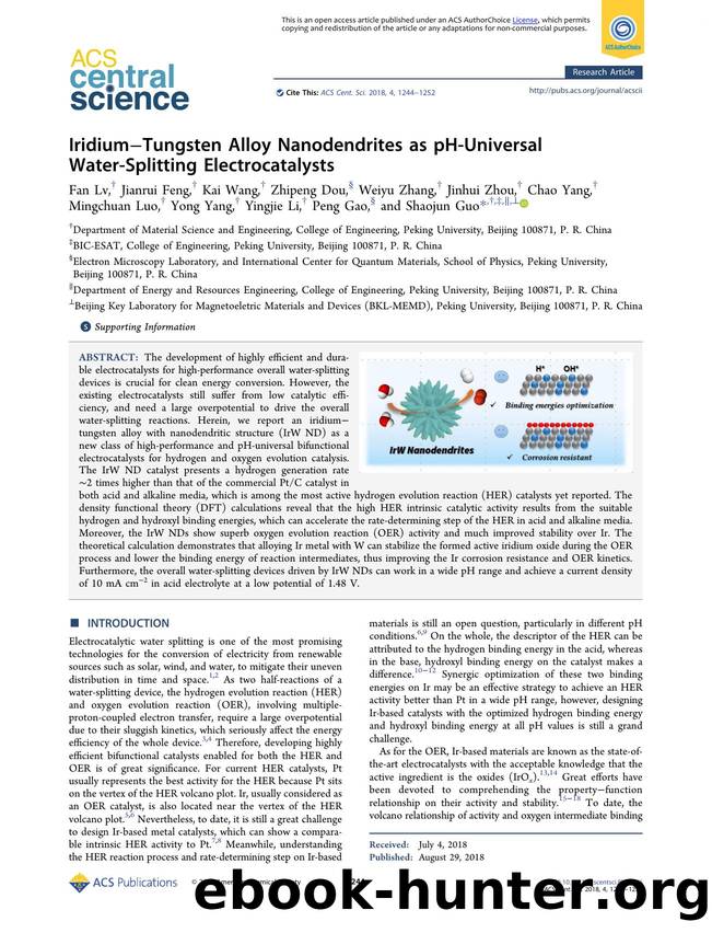 IridiumâTungsten Alloy Nanodendrites as pH-Universal Water-Splitting Electrocatalysts by unknow