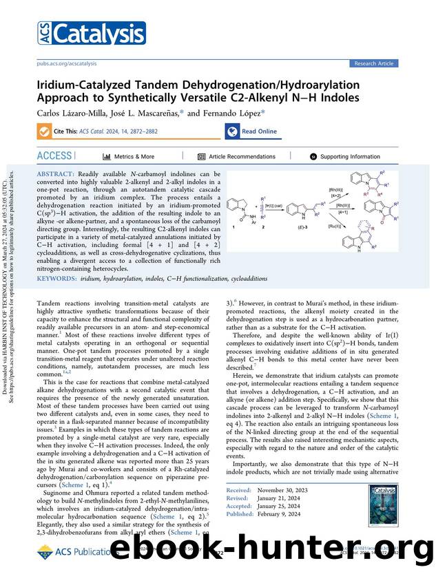 Iridium-Catalyzed Tandem DehydrogenationHydroarylation Approach to Synthetically Versatile C2-Alkenyl NâH Indoles by Carlos Lázaro-Milla José L. Mascareñas & Fernando López