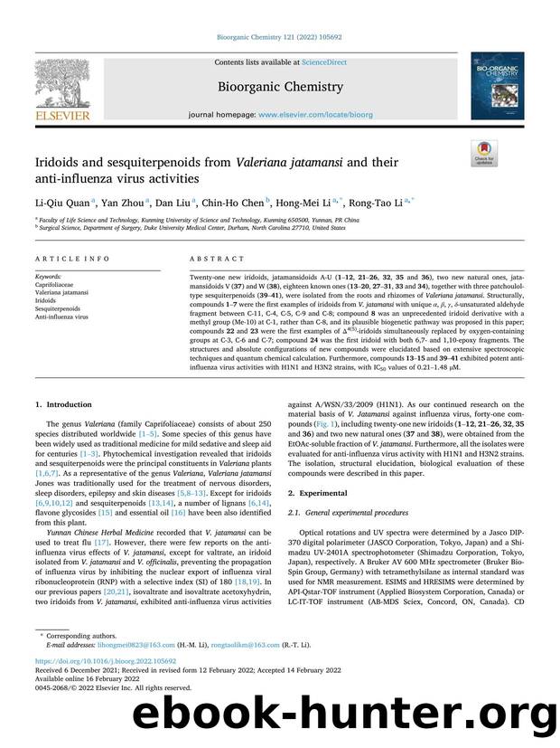 Iridoids and sesquiterpenoids from Valeriana jatamansi and their anti-influenza virus activities by Li-Qiu Quan & Yan Zhou & Dan Liu & Chin-Ho Chen & Hong-Mei Li & Rong-Tao Li