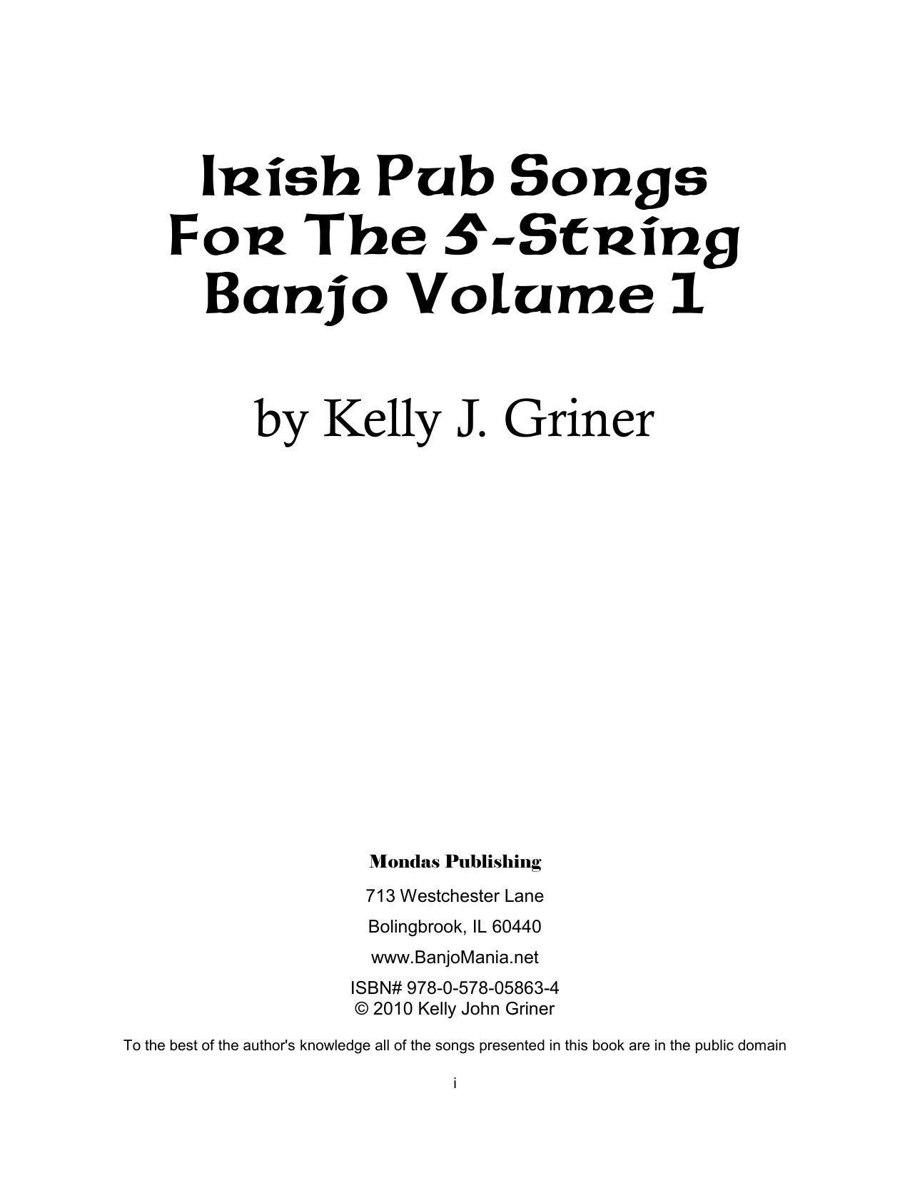 Irish Pub Songs for 5-String Banjo Vol 1 by Kelly Griner