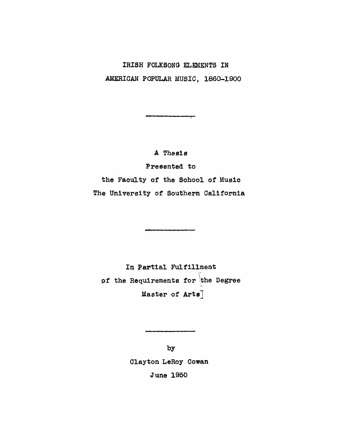 Irish folksong elements in American popular music: 1860-1900 by Cowan Clayton LeRoy
