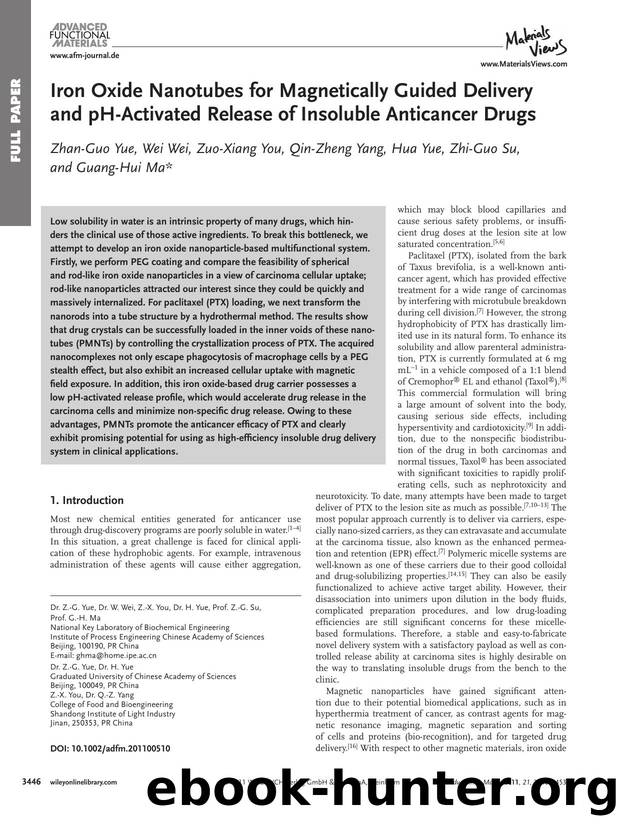 Iron Oxide Nanotubes for Magnetically Guided Delivery and pHActivated Release of Insoluble Anticancer Drugs by wcu