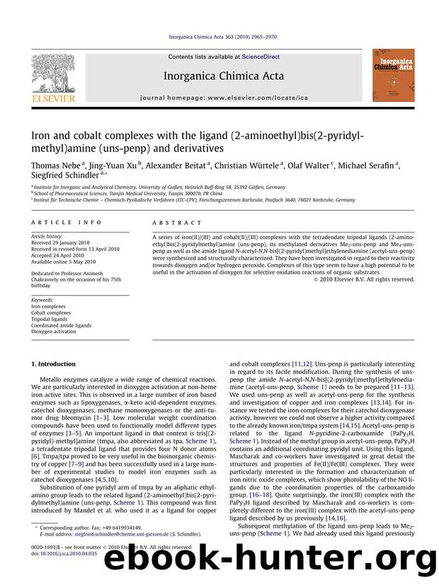 Iron and cobalt complexes with the ligand (2-aminoethyl)bis(2-pyridylmethyl)amine (uns-penp) and derivatives by unknow