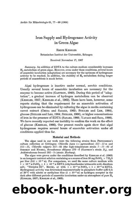Iron supply and hydrogenase activity in green algae by Unknown