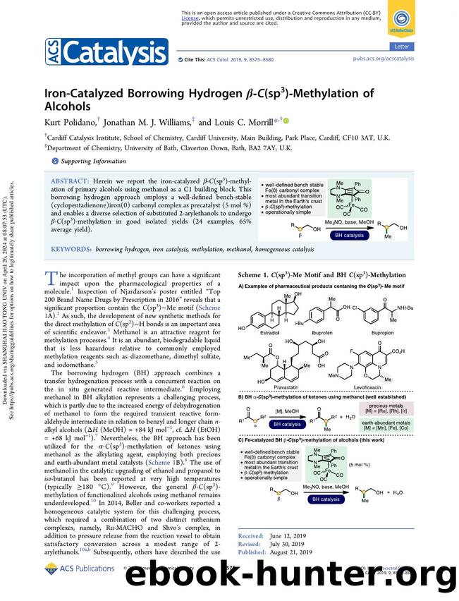 Iron-Catalyzed Borrowing Hydrogen Î²-C(sp3)-Methylation of Alcohols by Kurt Polidano Jonathan M. J. Williams & Louis C. Morrill
