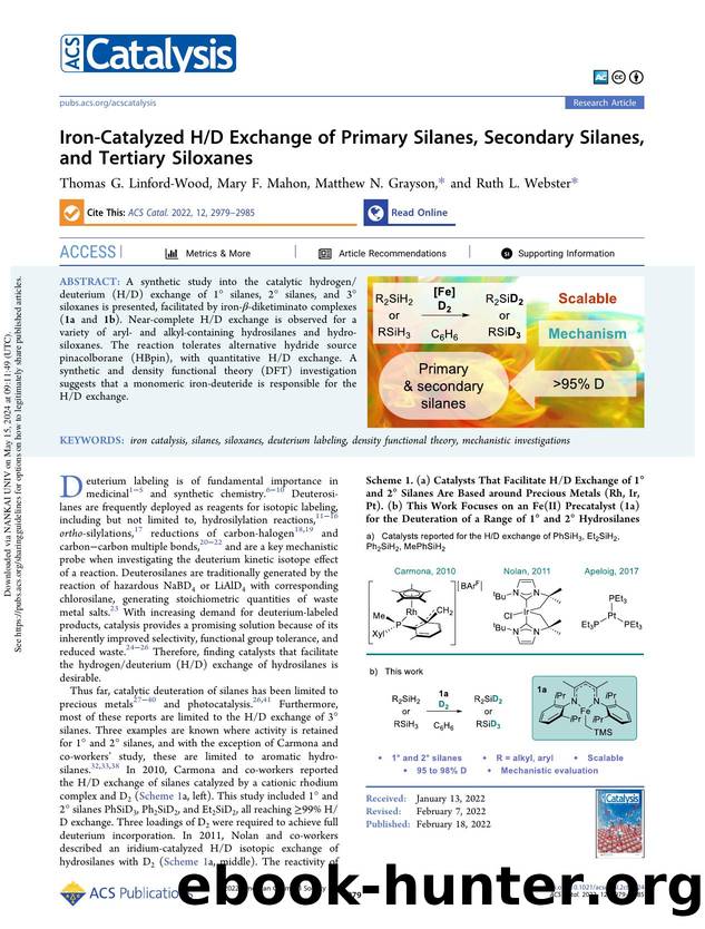 Iron-Catalyzed HD Exchange of Primary Silanes, Secondary Silanes, and Tertiary Siloxanes by Thomas G. Linford-Wood Mary F. Mahon Matthew N. Grayson & Ruth L. Webster