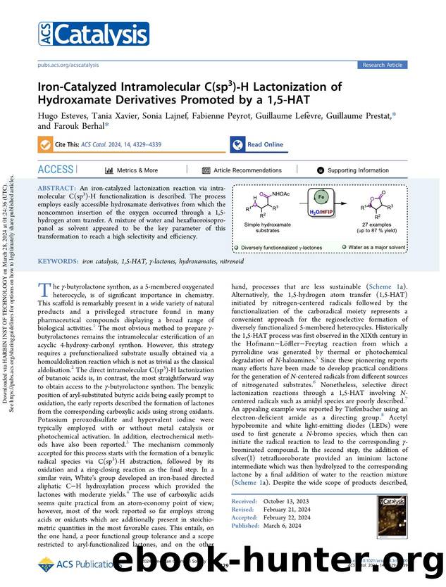 Iron-Catalyzed Intramolecular C(sp3)-H Lactonization of Hydroxamate Derivatives Promoted by a 1,5-HAT by unknow