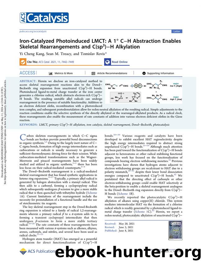 Iron-Catalyzed Photoinduced LMCT: A 1Â° CâH Abstraction Enables Skeletal Rearrangements and C(sp3)âH Alkylation by Yi Cheng Kang Sean M. Treacy & Tomislav Rovis