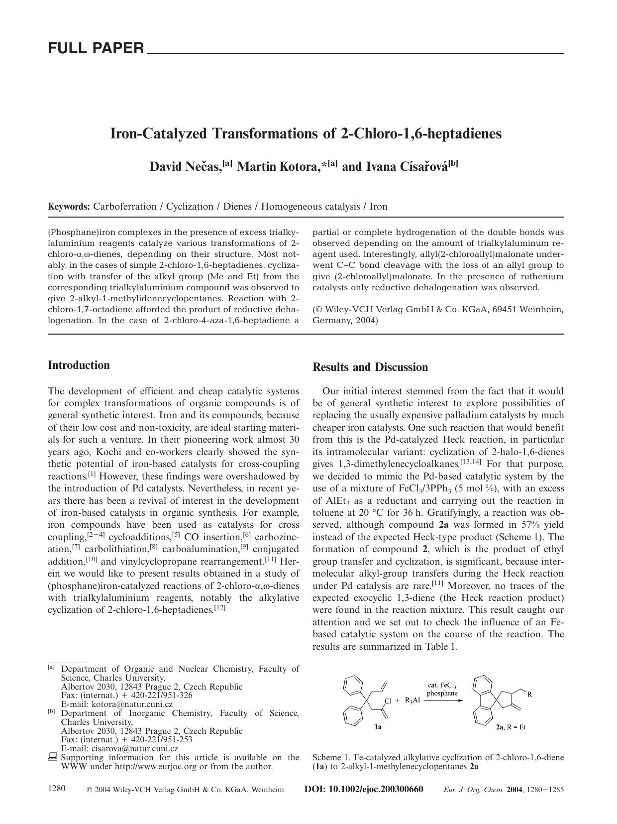 Iron-Catalyzed Transformations of 2-Chloro-1,6-heptadienes by Unknown
