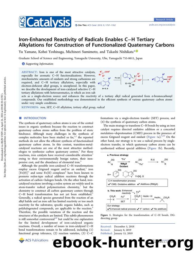 Iron-Enhanced Reactivity of Radicals Enables CâH Tertiary Alkylations for Construction of Functionalized Quaternary Carbons by Yu Yamane Kohei Yoshinaga Michinori Sumimoto & Takashi Nishikata