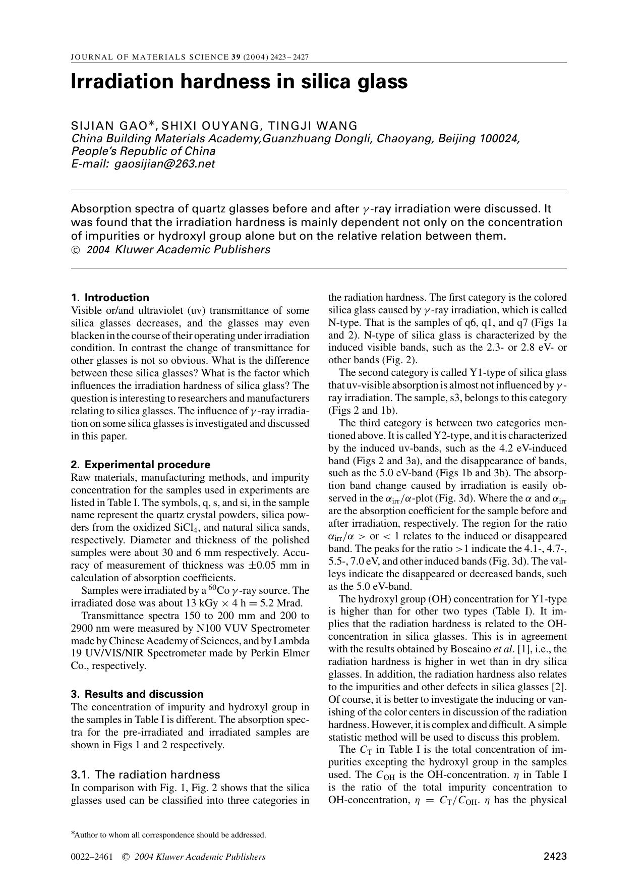 Irradiation hardness in silica glass by Unknown