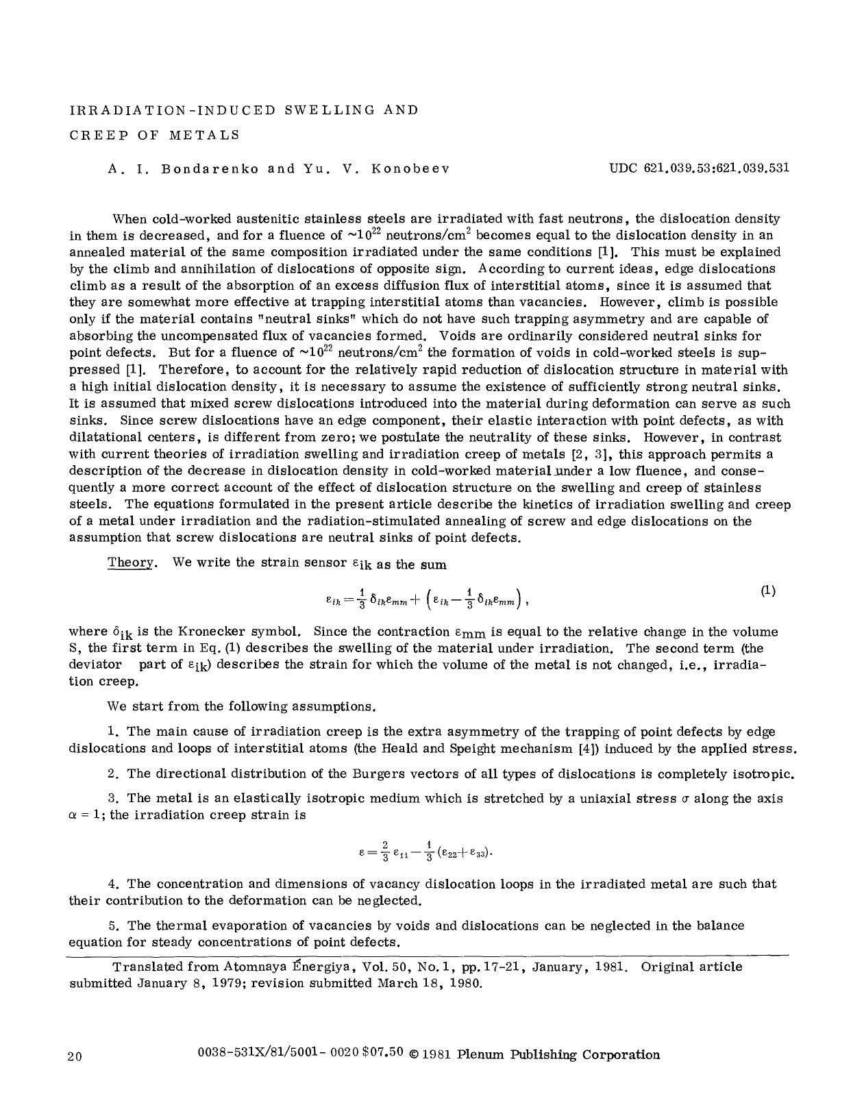 Irradiation-induced swelling and creep of metals by Unknown