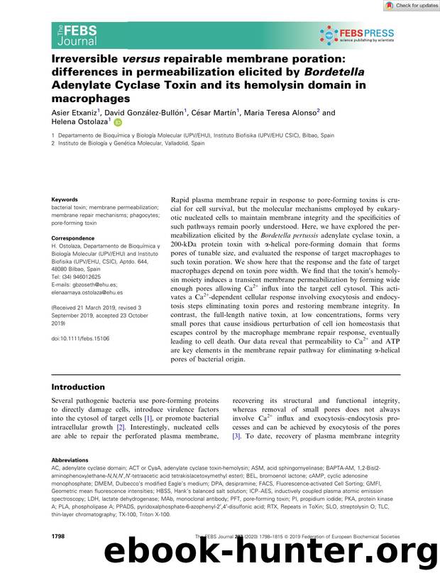 Irreversible versus repairable membrane poration: differences in permeabilization elicited by Bordetella Adenylate Cyclase Toxin and its hemolysin domain in macrophages by Unknown