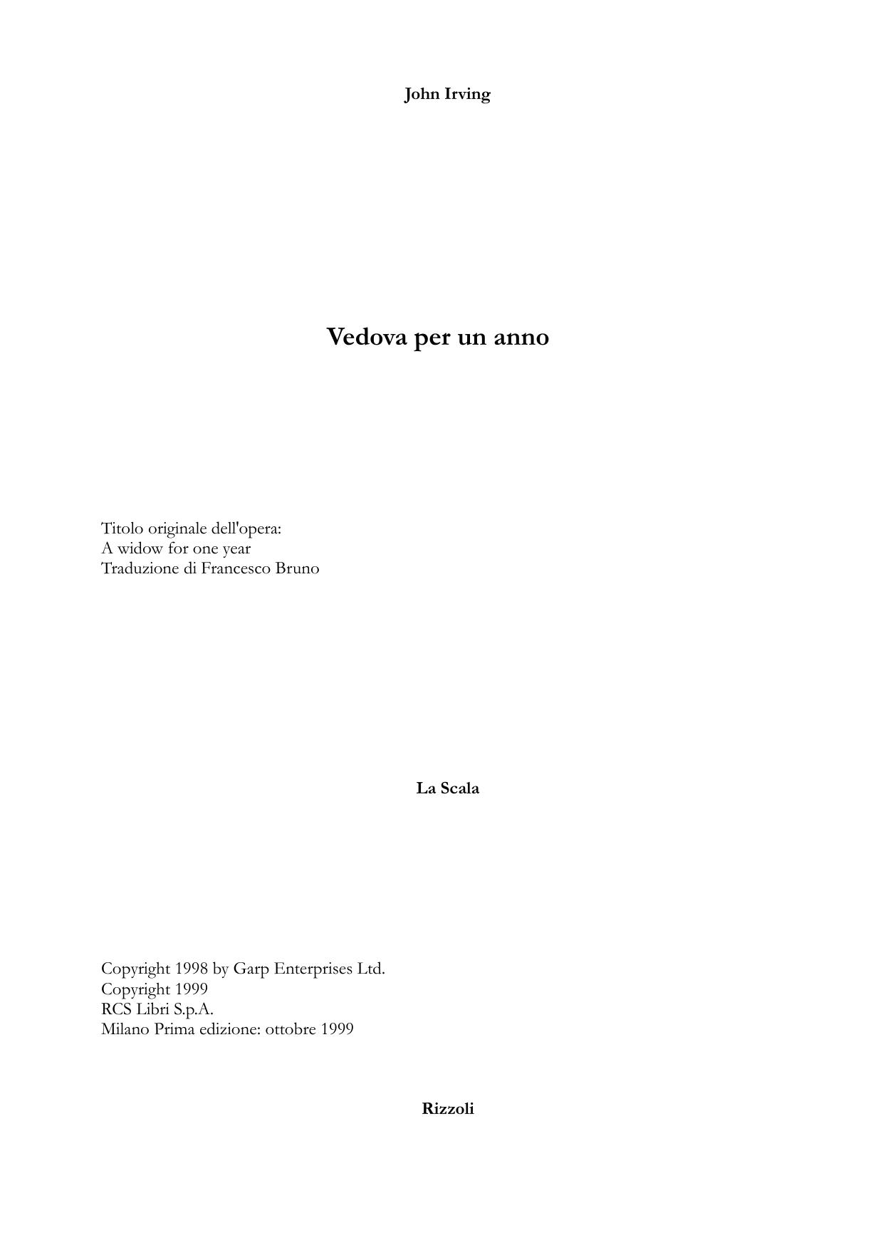 Irving John by Vedova per un anno