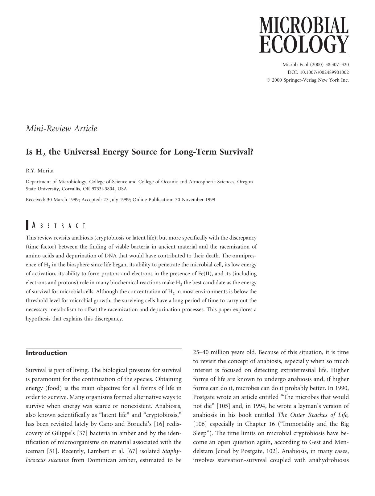 Is H2 the Universal Energy Source for Long-Term Survival? by Morita R