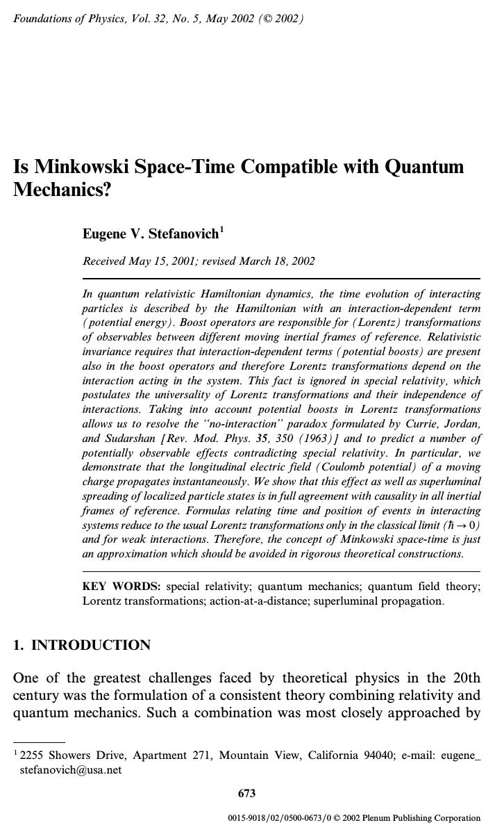Is Minkowski Space-Time Compatible with Quantum Mechanics? by Unknown