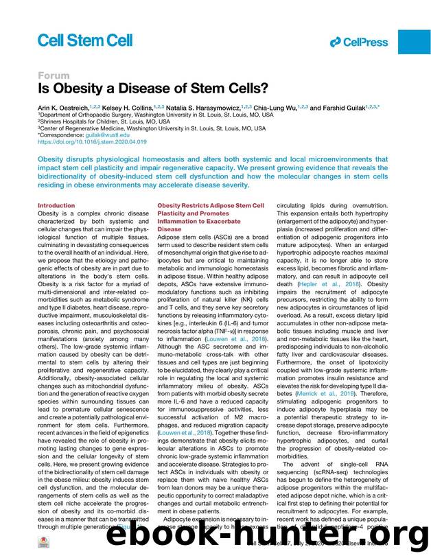 Is Obesity a Disease of Stem Cells? by Arin K. Oestreich & Kelsey H. Collins & Natalia S. Harasymowicz & Chia-Lung Wu & Farshid Guilak