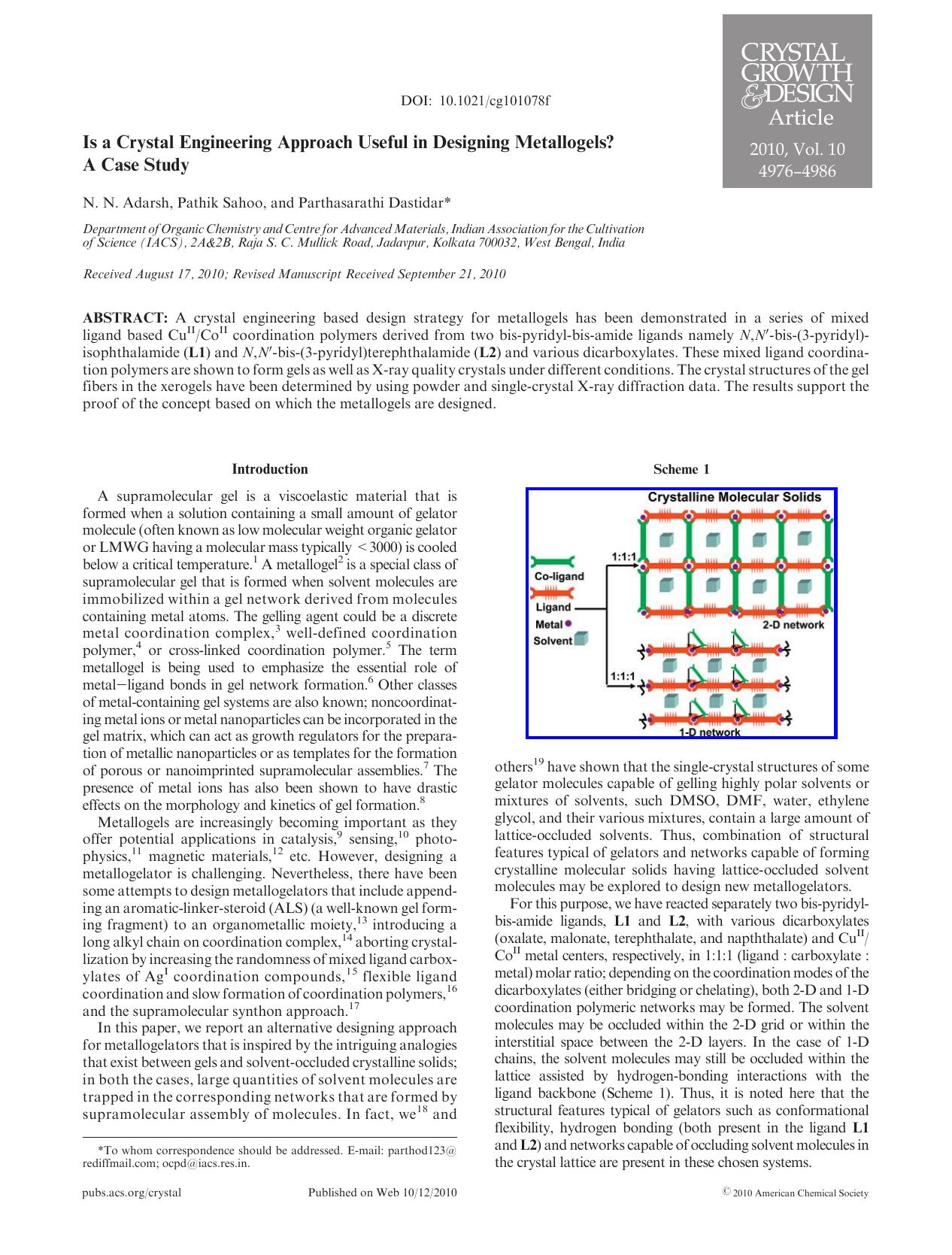 Is a Crystal Engineering Approach Useful in Designing Metallogels? A Case Study by Unknown