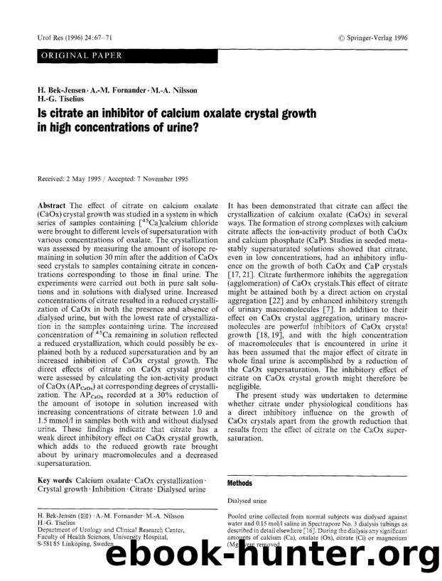 Is citrate an inhibitor of calcium oxalate crystal growth in high concentrations of urine? by Unknown