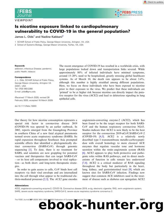 Is nicotine exposure linked to cardiopulmonary vulnerability to COVIDâ19 in the general population? by Unknown