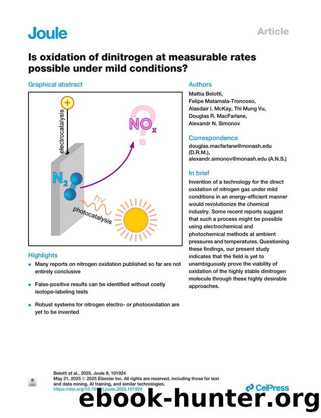 Is oxidation of dinitrogen at measurable rates possible under mild conditions? by unknow