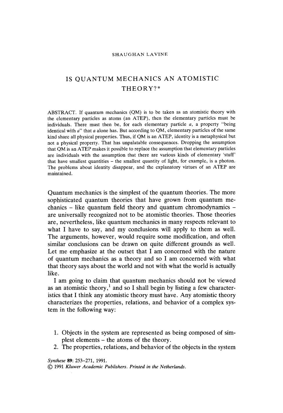 Is quantum mechanics an atomistic theory? by Unknown