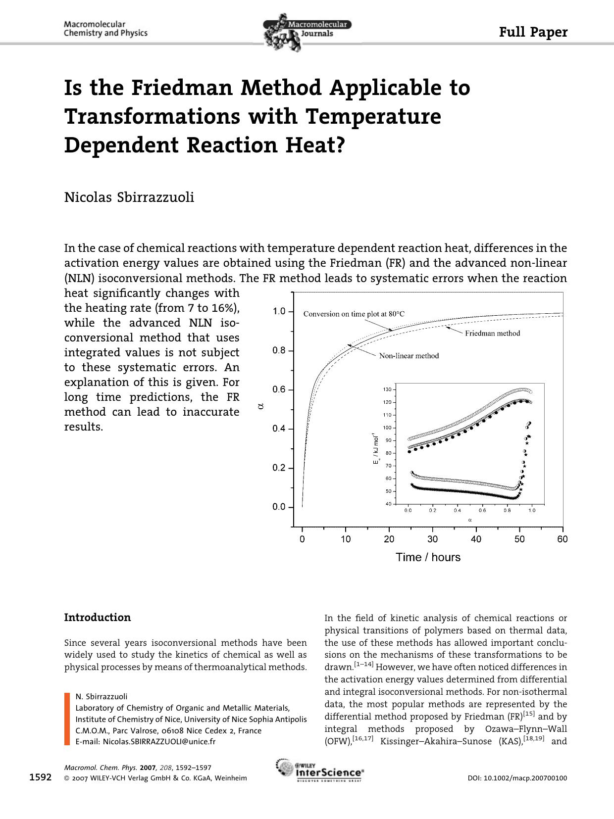 Is the Friedman Method Applicable to Transformations with Temperature Dependent Reaction Heat? by Unknown