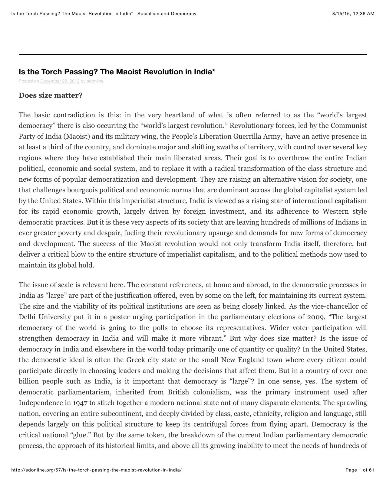 Is the Torch Passing? The Maoist Revolution in India* | Socialism and Democracy by Maoist Revolution in India