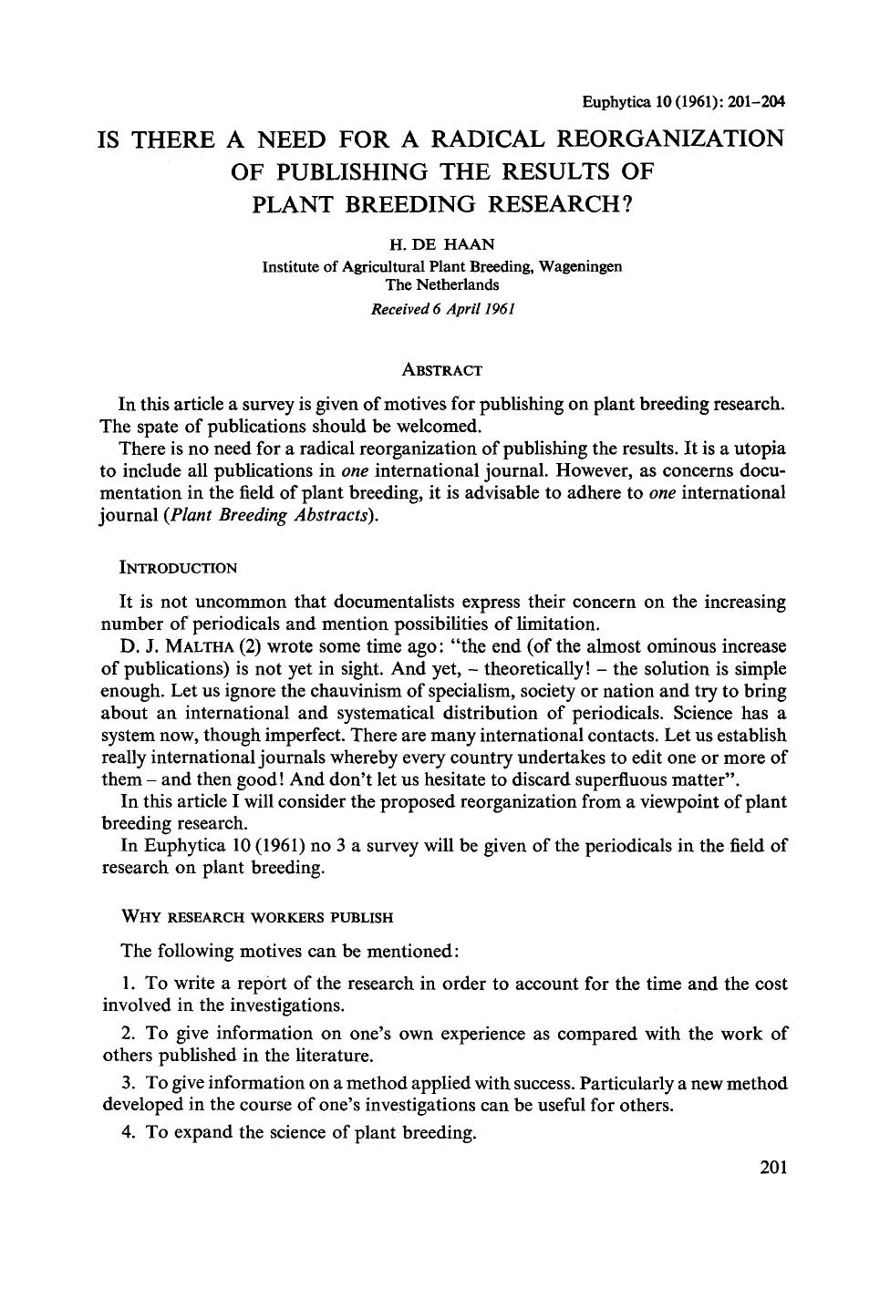 Is there a need for a radical reorganization of publishing the results of plant breeding research? by Unknown