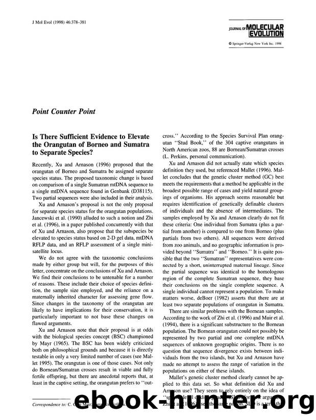 Is there sufficient evidence to elevate the orangutan of Borneo and Sumatra to separate species? by Unknown