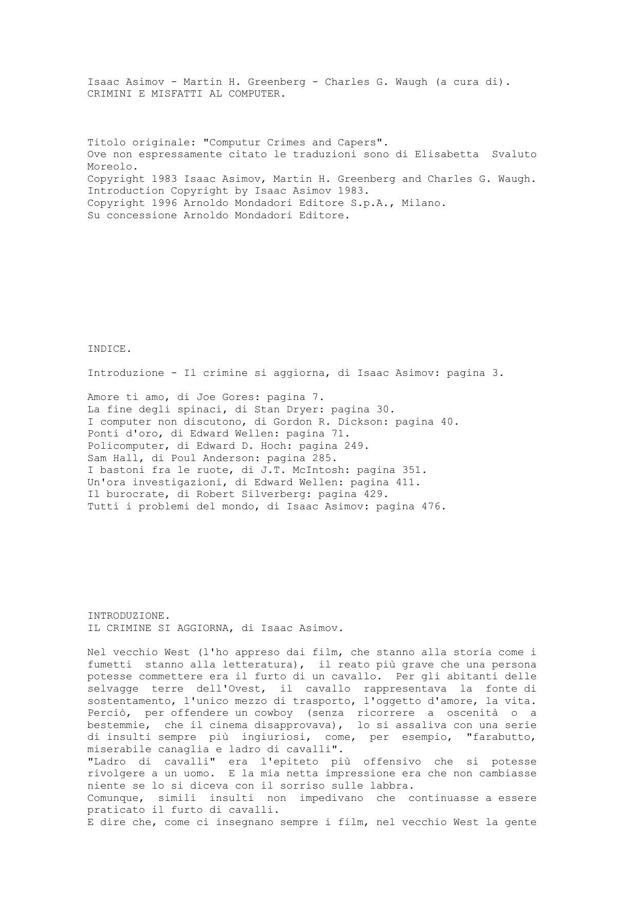 Isaac Asimov - Martin H. Greenberg - Charles G. Waugh by Crimini e Mmisfatti al computer