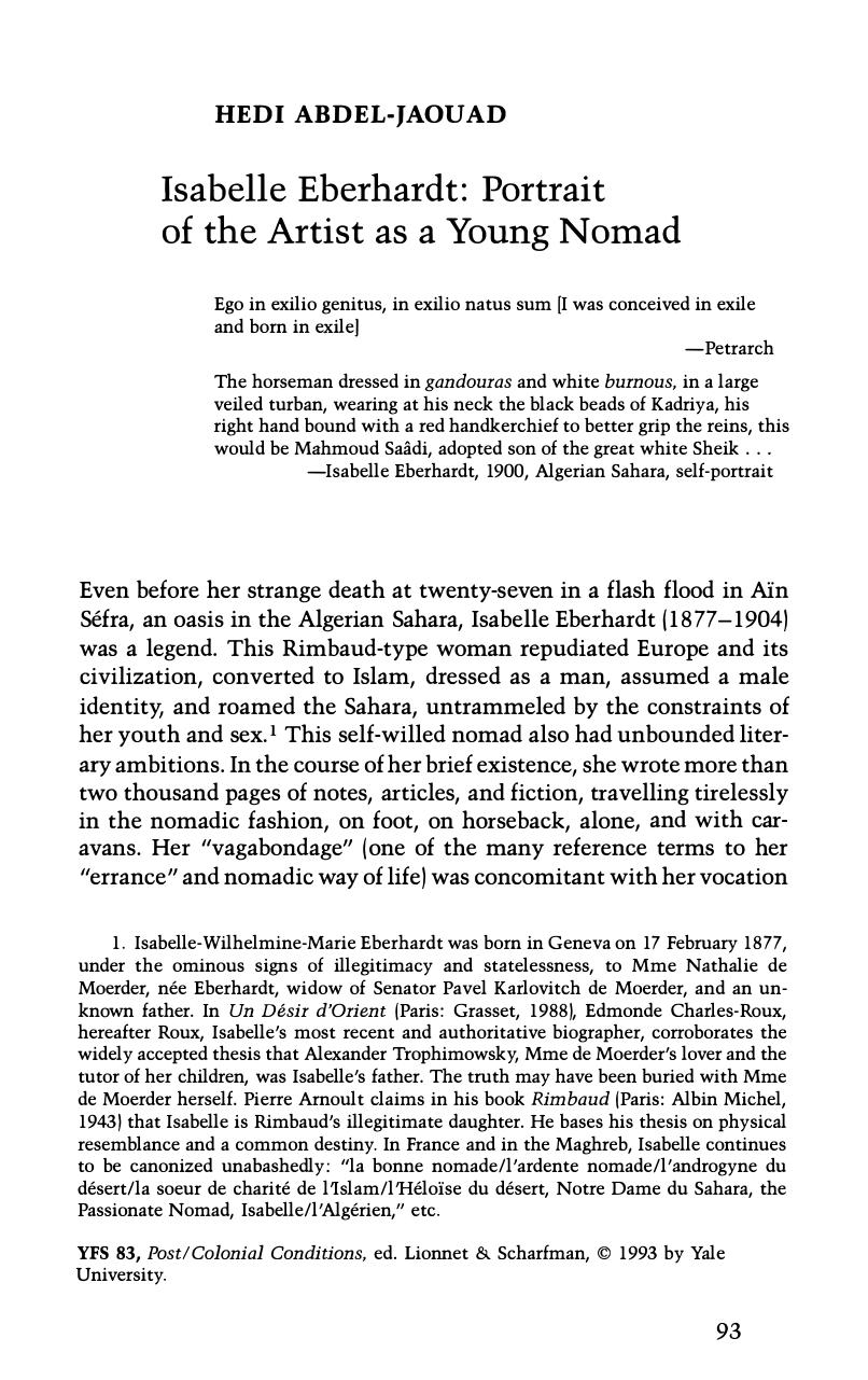 Isabelle Eberhardt: Portrait of the Artist as a Young Nomad by Portrait of the Artist as a Young Nomad (1993) 83 YFS 93