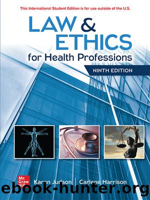 Ise Ebook Online Access for Law and Ethics for the Health Professions by Judson Karen;Harrison Carlene; & Carlene Harrison