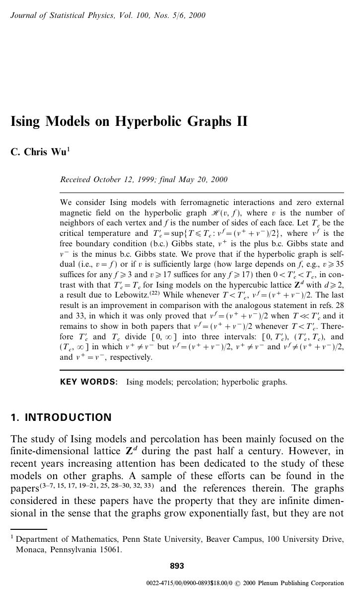 Ising Models on Hyperbolic Graphs II by Unknown