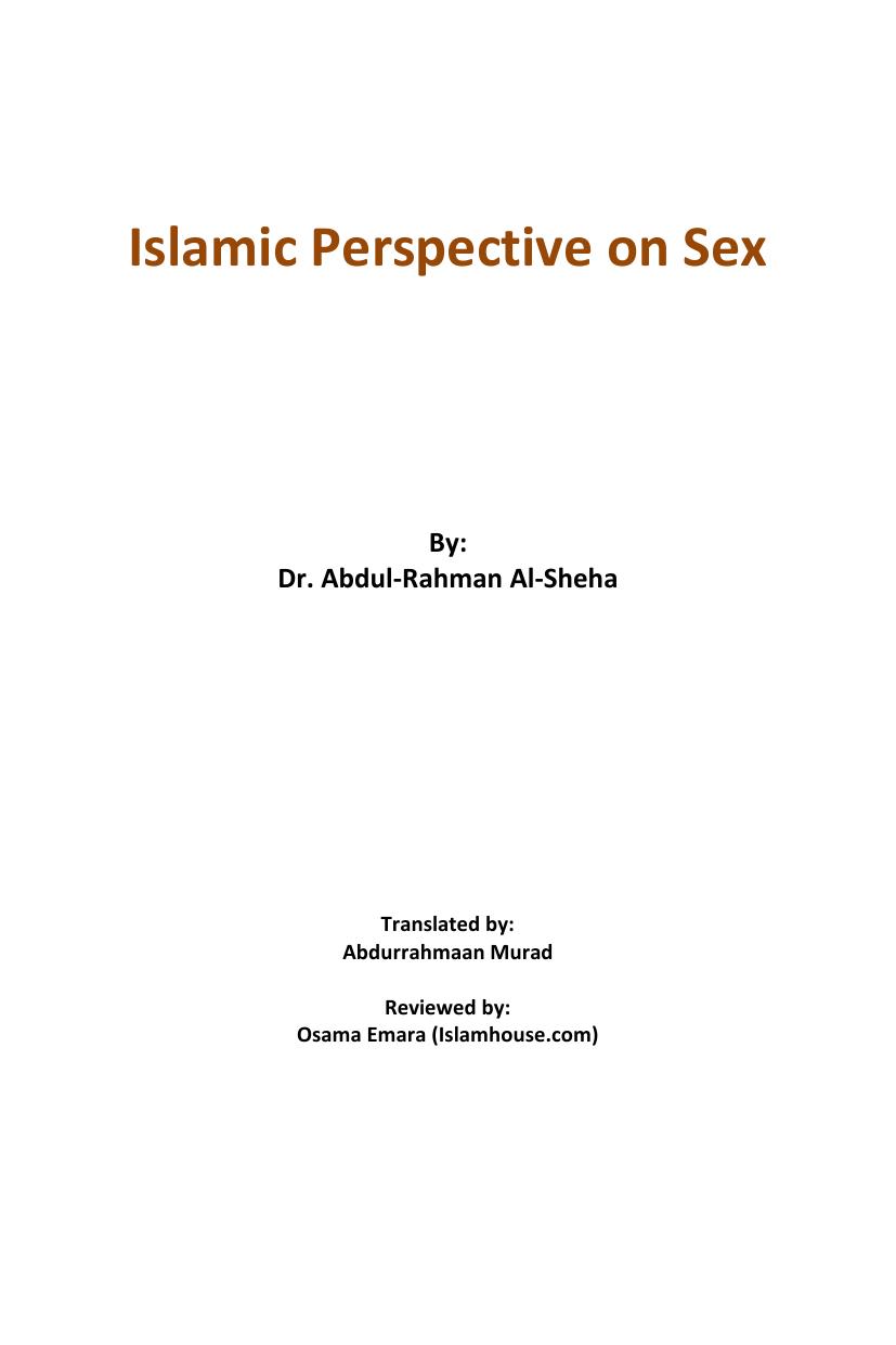 Islamic Perspective on Sex by Abdul-Rahman al-Sheha