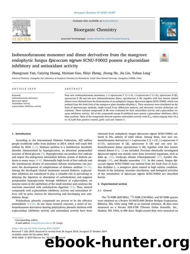Isobenzofuranone monomer and dimer derivatives from the mangrove endophytic fungus Epicoccum nigrum SCNU-F0002 possess Î±-glucosidase inhibitory and antioxidant activity by Zhangyuan Yan & Cuiying Huang & Huixian Guo & Shiyi Zheng & Jirong He & Jia Lin & Yuhua Long