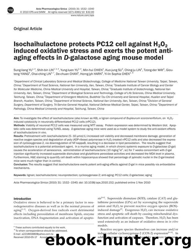 Isochaihulactone protects PC12 cell against H2O2 induced oxidative stress and exerts the potent anti-aging effects in D-galactose aging mouse model by unknow
