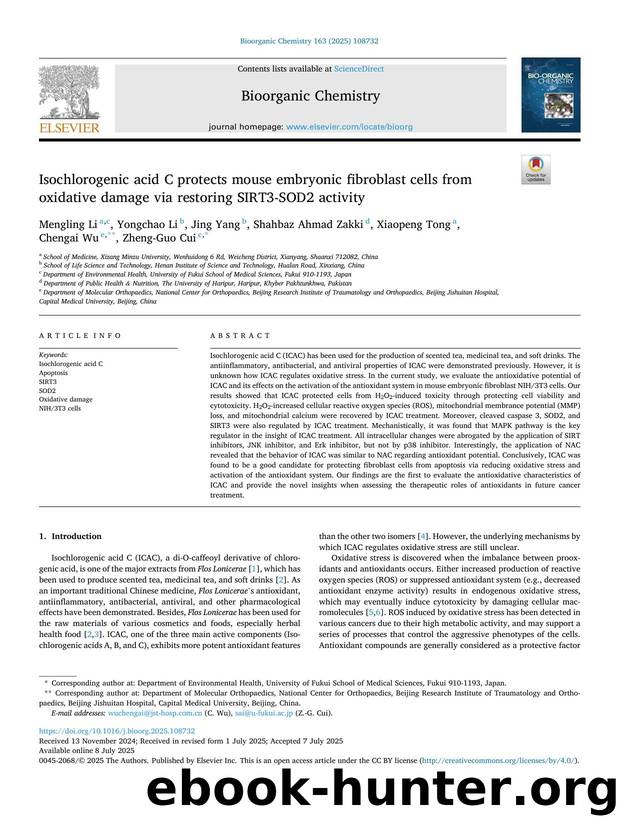Isochlorogenic acid C protects mouse embryonic fibroblast cells from oxidative damage via restoring SIRT3-SOD2 activity by unknow