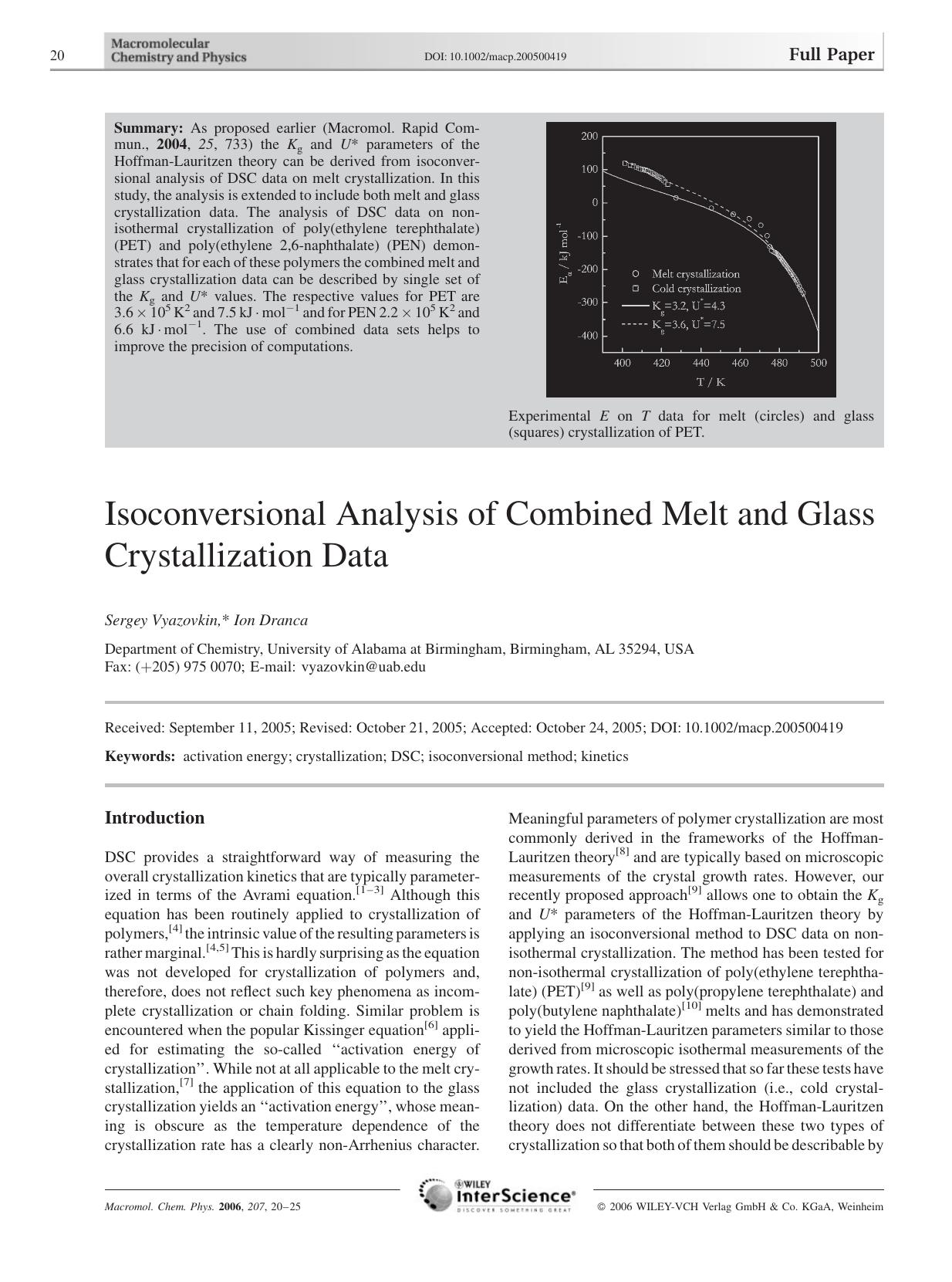 Isoconversional Analysis of Combined Melt and Glass Crystallization Data by Unknown