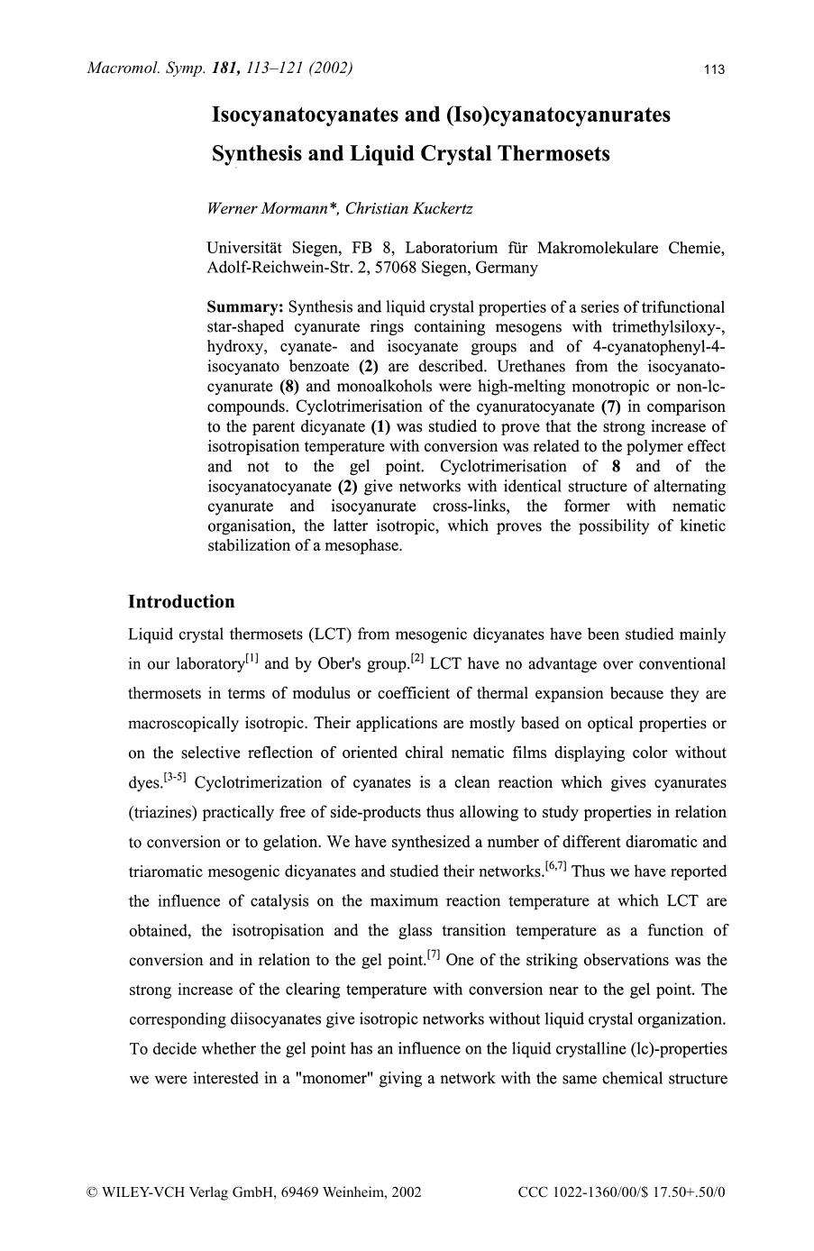 Isocyanatocyanates and (iso)cyanatocyanurates synthesis and liquid crystal thermosets by SOD
