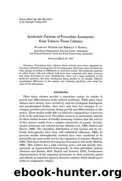 Isoelectric patterns of peroxidase isoenzymes from tobacco tissue cultures by Unknown