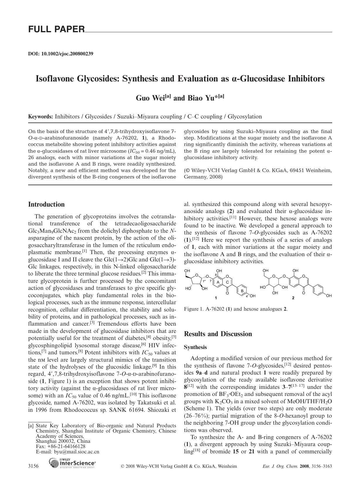 Isoflavone Glycosides: Synthesis and Evaluation as [alpha]-Glucosidase Inhibitors by Unknown