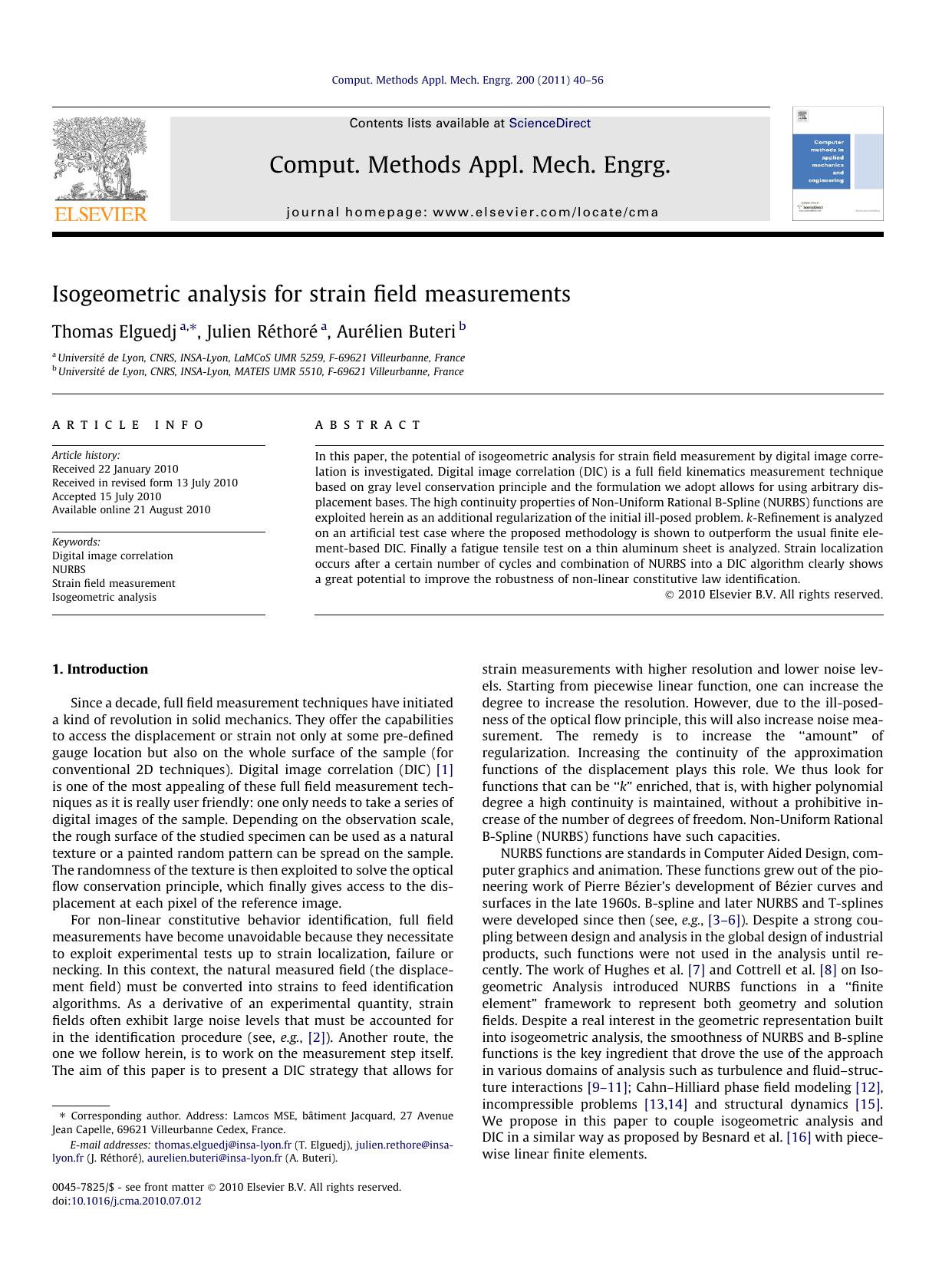 Isogeometric analysis for strain field measurements by Thomas Elguedj & Julien Réthoré & Aurélien Buteri
