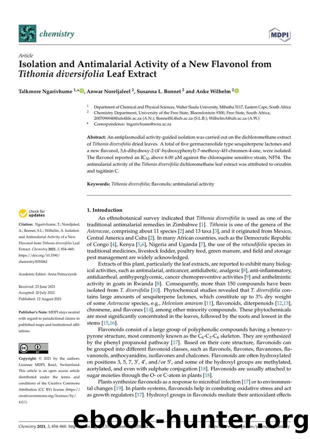 Isolation and Antimalarial Activity of a New Flavonol from Tithonia diversifolia Leaf Extract by Talkmore Ngarivhume Anwar Noreljaleel Susanna L. Bonnet & Anke Wilhelm