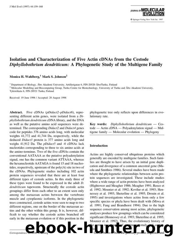Isolation and Characterization of Five Actin cDNAs from the Cestode Disphyllobothrium dendriticum: A Phylogenetic Study of the Multigene Family by Wahlberg M. et al