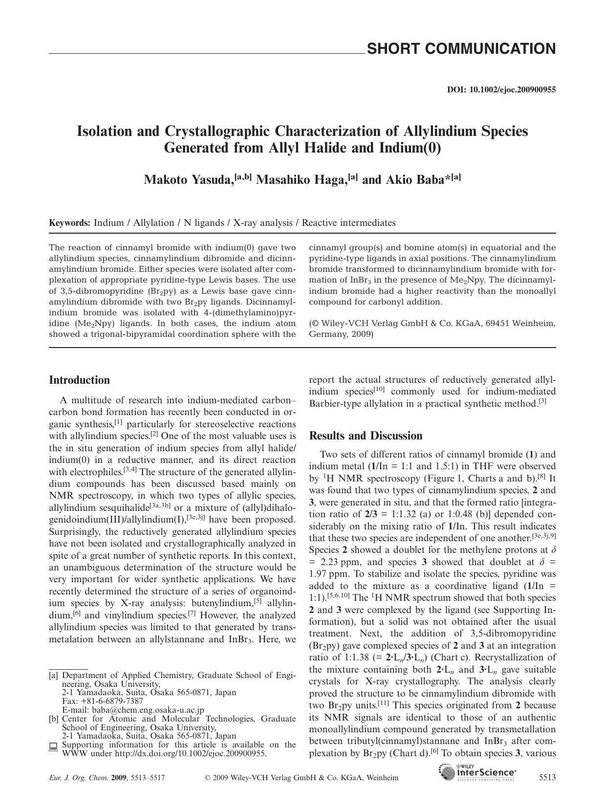 Isolation and Crystallographic Characterization of Allylindium Species Generated from Allyl Halide and Indium(0) by Unknown