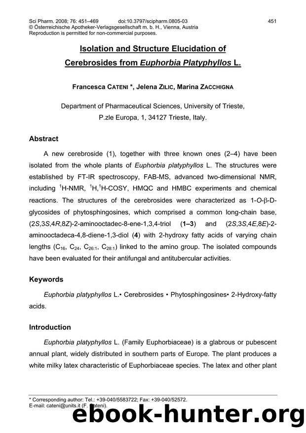 Isolation and Structure Elucidation of Cerebrosides from Euphorbia Platyphyllos L. by Francesca Cateni & Jelena Zilic & Marina Zacchigna