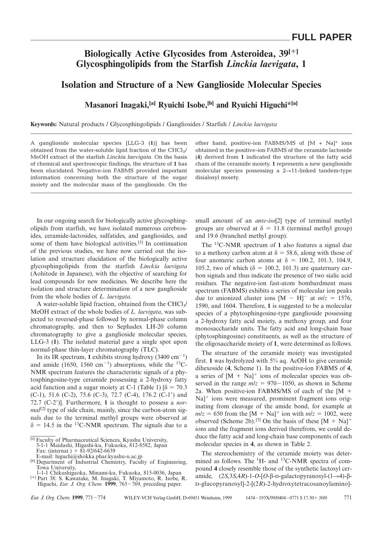 Isolation and Structure of a New Ganglioside Molecular Species by Unknown