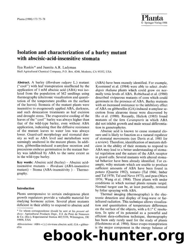 Isolation and characterization of a barley mutant with abscisic-acid-insensitive stomata by Unknown