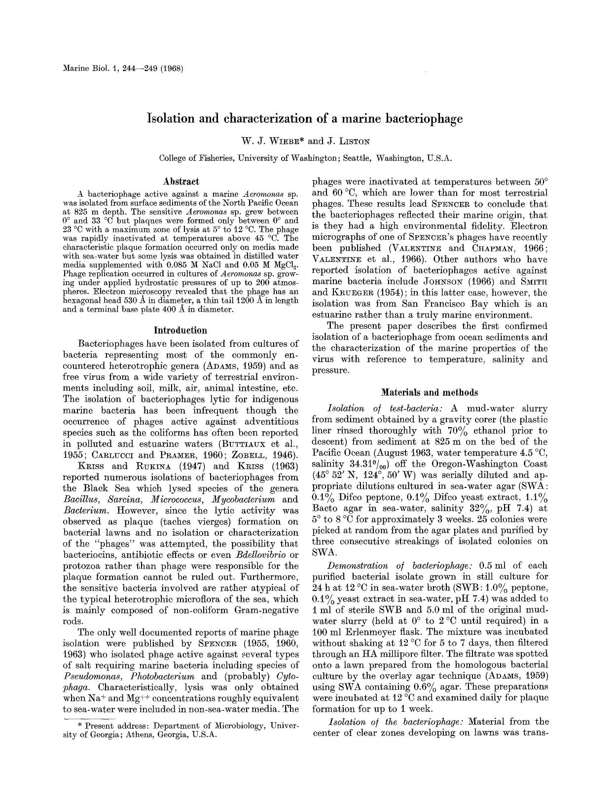 Isolation and characterization of a marine bacteriophage by Unknown